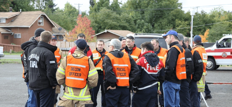 group of community volunteers meeting outside